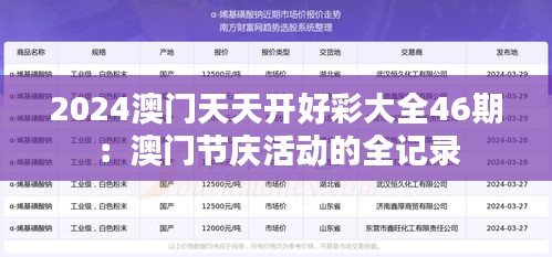 2024澳门天天开好彩大全46期：澳门节庆活动的全记录