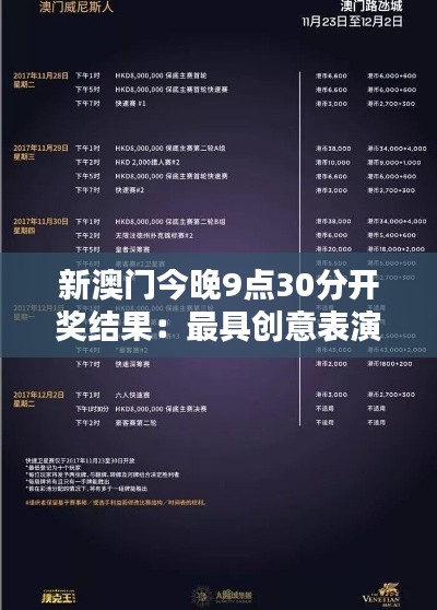新澳门今晚9点30分开奖结果：最具创意表演比赛大奖