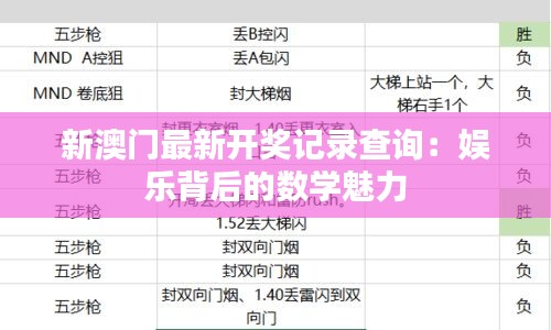 新澳门最新开奖记录查询：娱乐背后的数学魅力