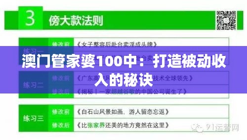 澳门管家婆100中：打造被动收入的秘诀