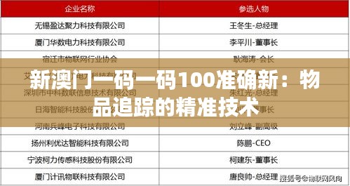 新澳门一码一码100准确新：物品追踪的精准技术