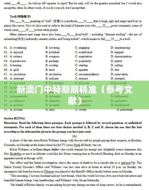 新澳门中特期期精准（参考文献）