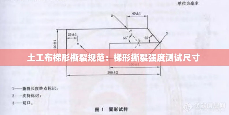 土工布梯形撕裂规范：梯形撕裂强度测试尺寸 