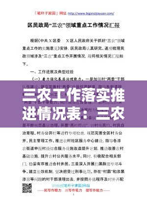三农工作落实推进情况表：三农工作汇报 