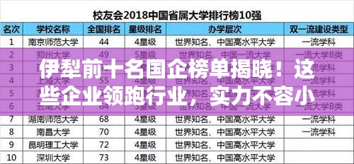 伊犁前十名国企榜单揭晓！这些企业领跑行业，实力不容小觑