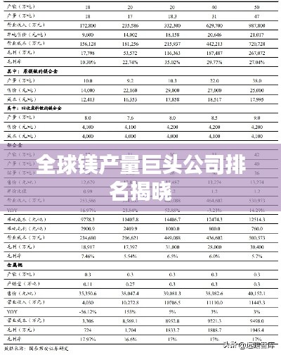 全球镁产量巨头公司排名揭晓