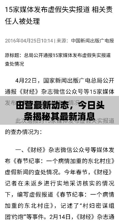 田营最新动态，今日头条揭秘其最新消息