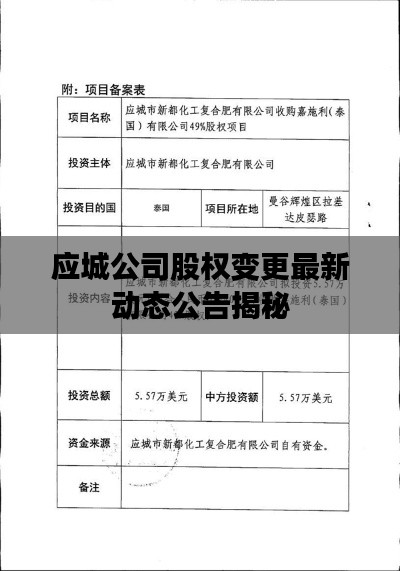 应城公司股权变更最新动态公告揭秘