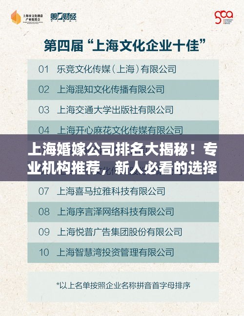 上海婚嫁公司排名大揭秘！专业机构推荐，新人必看的选择指南！