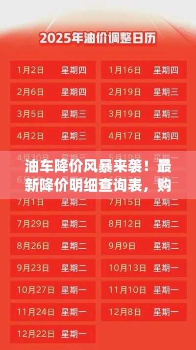 油车降价风暴来袭！最新降价明细查询表，购车黄金时机不容错过