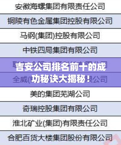 吉安公司排名前十的成功秘诀大揭秘！