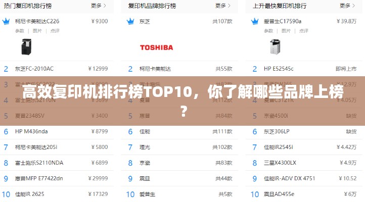 高效复印机排行榜TOP10，你了解哪些品牌上榜？